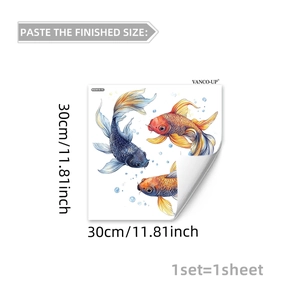 Self-adhesive watercolor goldfish wall stickers with bubbles for home bathroom decoration
