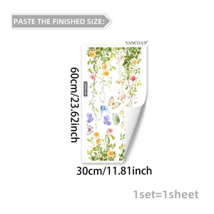 Dimensiones detalladas de 30x60cm para vinilos estáticos de flores y pájaros de ventana
