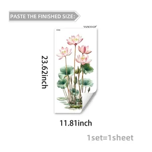 Detail of pink lotus PVC wall sticker with self-adhesive edge and floral pattern