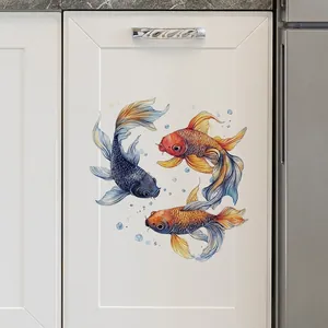Watercolour koi fish wall decals with floating bubbles for bathroom and furniture decor