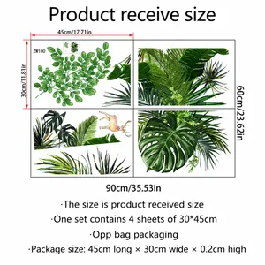 Guida alle taglie per adesivi murali tropicali con dimensioni di 90x60 cm