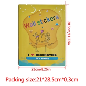 Detailed size specifications for Nordic style feather wall stickers showing 21x28.5 cm dimensions
