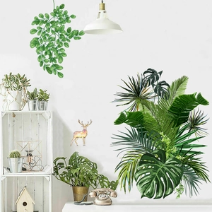 Tropical Green Plants Monstera Palm Leaves Watercolor Deer Wall Stickers PVC Waterproof Removable Decals Living Room Bedroom Home Decor