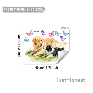 Detail view of 30x40cm watercolor dog wall sticker with Golden Retriever and Border Collie