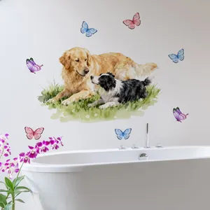 Waterproof wall decals featuring watercolor Golden Retriever and Border Collie dogs