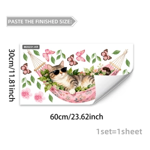 Détail du sticker mural chat dessin animé avec dimensions pour la décoration