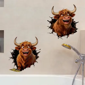 3D highland cow wall decals with realistic texture for bathroom home decoration