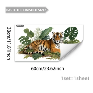Détail d'autocollant mural tigre et feuilles tropicales, 30x60cm pour déco chambre