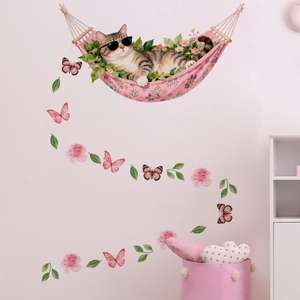 Sticker mural détail chat à l'aquarelle sur une balançoire pour décoration de chambre