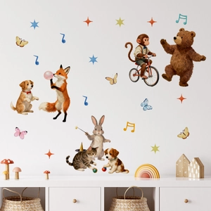 Stickers muraux aquarelle d'animaux mignons avec ours et lapins pour chambre d'enfant