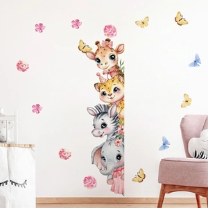 Stickers muraux animaux aquarelle avec girafe, zèbre et éléphant pour chambre d'enfant