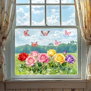 Pegatinas estáticas de flores y mariposas para decoración de ventanas de vidrio