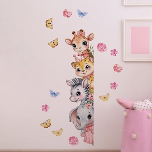 Détail de stickers muraux animaux aquarelle avec girafe et éléphant pour chambre d'enfant