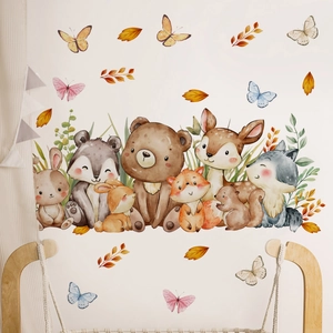 Stickers muraux animaux de la forêt à l'aquarelle avec ours renard et lapin pour chambre