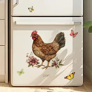 Floral rooster and butterfly wall stickers for home decoration on white surface