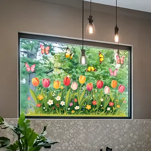Détail de stickers électrostatiques tulipes et papillons avec motif floral double face