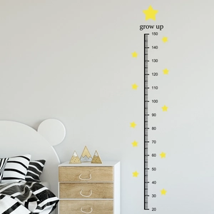 Star themed children height chart wall decal with Grow Up quote and yellow stars