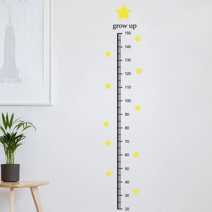 Kids height measurement wall decal with yellow stars and grow up text for home decor