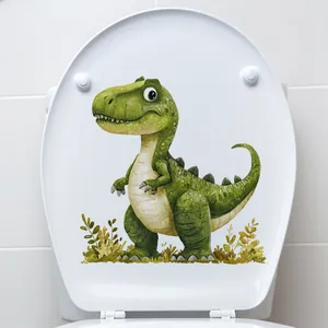 Waterproof cartoon dinosaur toilet lid sticker for bathroom home wall decoration
