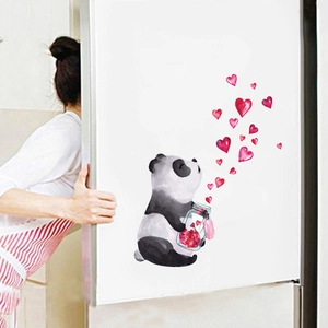 Adesivo murale con panda acquerello e cuori per decorazione di soggiorno e frigorifero