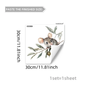 Detailed sheet view of watercolor animal wall sticker showing a mouse on branches 30x30cm