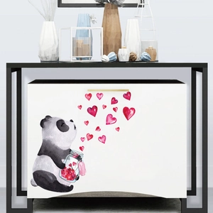 Adesivo Murale Panda Acquerello Con Vaso Di Vetro Cuore PVC Removibile Impermeabile Murale Artistico Per Camera Da Letto Bambini Decorazione Casa