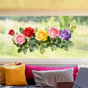 Stickers de fenêtre roses aquarelle vibrantes en cinq couleurs sur vitres transparentes