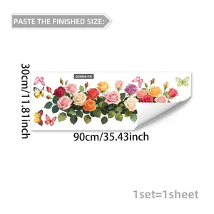 Pegatina estática de flores y mariposas con rosas coloridas para decoración de cristales