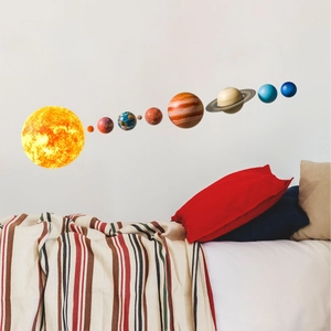 Set de pegatinas de pared del sistema solar con el sol y ocho planetas reales