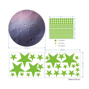 Stickers muraux Mars lumineux avec lune de 30cm et étoiles phosphorescentes pour enfant