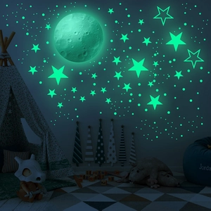 Autocollants muraux phosphorescents avec lune étoiles et points dans l'obscurité