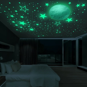 Stickers muraux lune et étoiles fluorescents pour plafond de chambre d'enfant