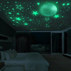 Luminous moon and stars wall stickers glowing in dark for kids bedroom ceiling decoration