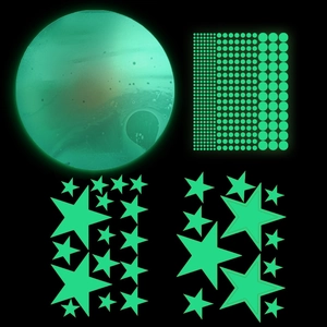 Luminous wall stickers set featuring stars and planet for kids room ceiling decor