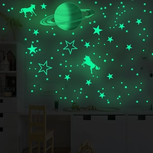 Glow In The Dark Wall Stickers Set Luminous Saturn Unicorn Stars Dots PVC Decals For Kids Bedroom Ceiling Nursery Decor