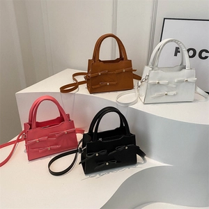 Minimalist square handbags with layered bows in brown, white, pink and black PU leather