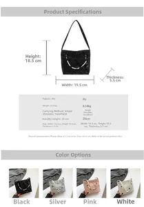 Detailed size chart and multi-color options for wave-textured shoulder bag with pearls
