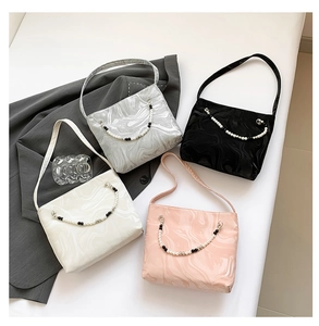 Fashionable beaded chain underarm bags in four colors with marble texture for women