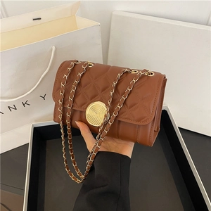 Women Quilted Lingge Shoulder Bag PU Leather Gold Turn Lock Fashion Chain Crossbody Square Bag Daily Dating Chic Handbag
