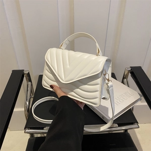 Dames Gewatteerde PU Lederen Schoudertas V-vormig Chevron Patroon Handtas Kleine Vierkante Crossbody Tas Met Handvat