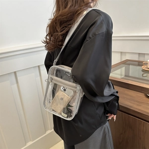 Modern transparent PVC crossbody bag for phone with silver grey trim and zipper