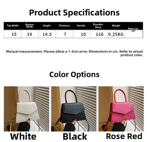 Detailed size chart for the mini PU trapezoid handbag showing dimensions and strap length