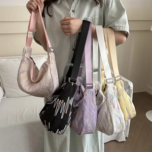 Multicolor crescent crescent shoulder bags with embossed pattern and wide nylon straps