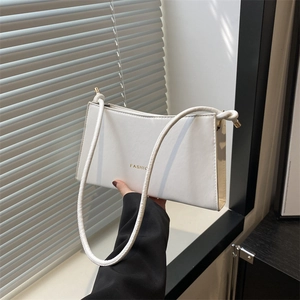Women Fashion PU Leather Underarm Bag Minimalist Letter Print Shoulder Bag Trendy Solid Color Small Square Crossbody Bag