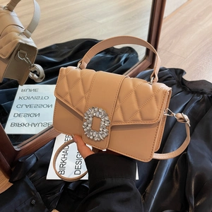 Women Rhombic Quilted PU Leather Shoulder Bag With Rhinestone Buckle Fashion Underarm Crossbody Square Handbag Purse