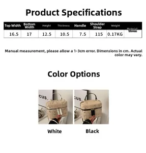 Size chart showing dimensions for the lace woven bucket bag with pearl strap