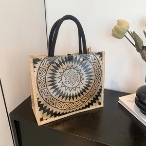 Women Transparent PVC Jute Tote Bag Large Capacity Handbag Printing Letter Mandala Fashion Shopping Beach Bag