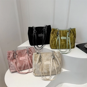 Fashionable floral velvet tote bags in multiple colors with chain shoulder straps
