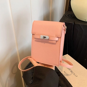 Women Minimalist Saffiano PU Leather Mobile Phone Bag Mini Vertical Crossbody Bag With Metal Lock Buckle Shoulder Bag