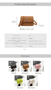 Detailed size specifications and color options for the quilted leather shoulder bag